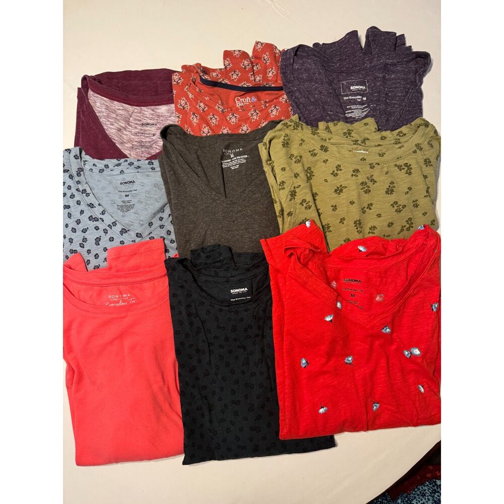 Lot of 9 Size Long Sleeve Tops Sonoma & Croft Barrow Florals Stripes Solids